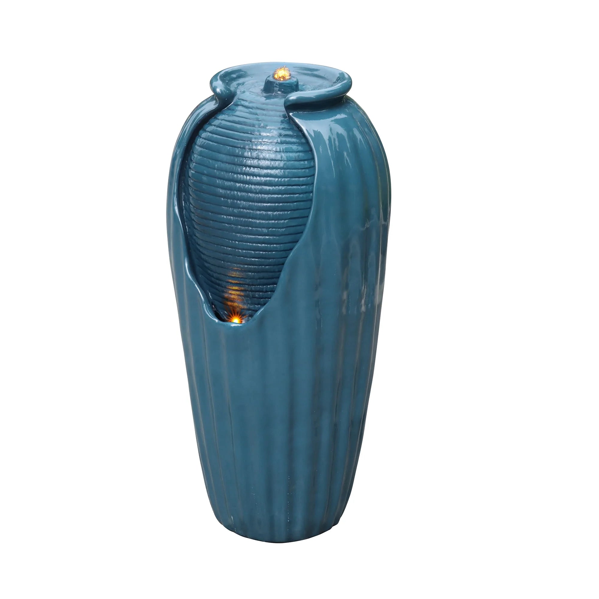 Glazed Contoured Vase Water Fountain with LED Lights for Backyard V351