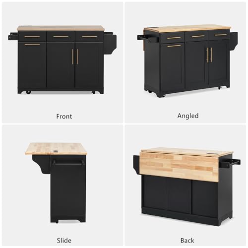 Farmhouse Kitchen Island with Drop Leaf, Barn Door and Wheels O34026