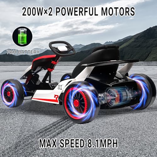 Kids Go Kart, 24V Electric Drift Car with Dual 200W Motors, 2-Speed, White B188186