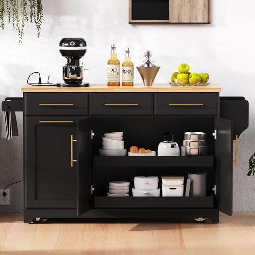 Farmhouse Kitchen Island with Drop Leaf, Barn Door and Wheels O34026