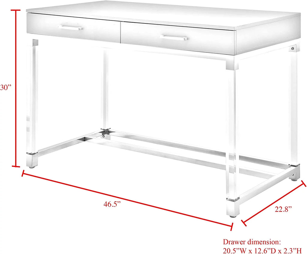 High Gloss 2 Drawers Writing Desk with Acrylic Legs and Chrome Base D431916