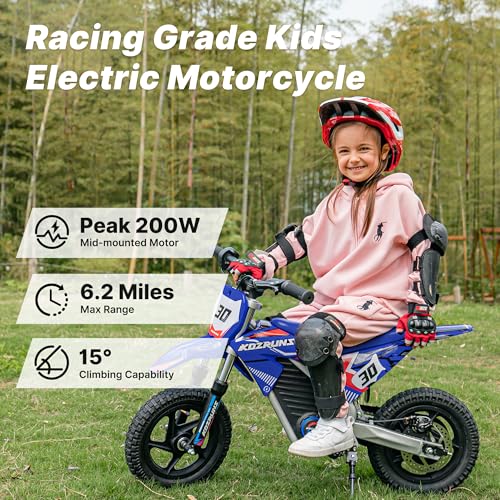 Electric Dirt Bike for Kids Aged 4-8, 350W Brushless Motor, 14'' Off-Road Tires, Blue J66927