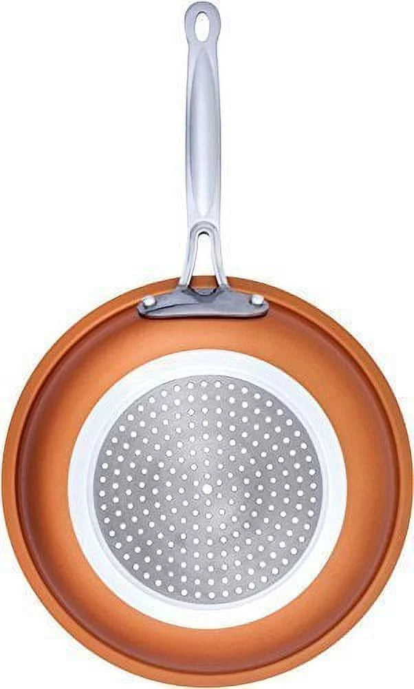 Copper Round Skillet Frying Pan Ceramic Non-Stick, 8 & 10 Inch Combo Set J137276