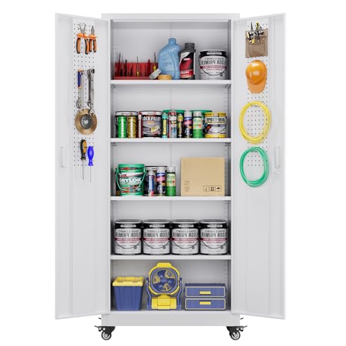 Metal Storage Cabinet with Wheels, 73" H, Locking Doors and Adjustable Shelves C8462