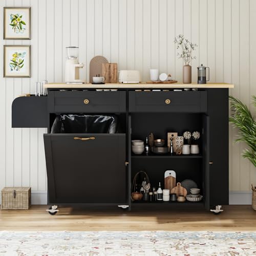 Movable Kitchen Island with Drop Leaf and Power Outlet J472