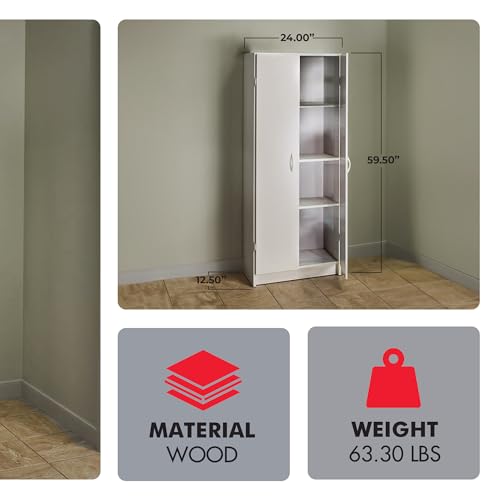 Pantry Cabinet with 2 Doors and Adjustable Shelves, White D388846