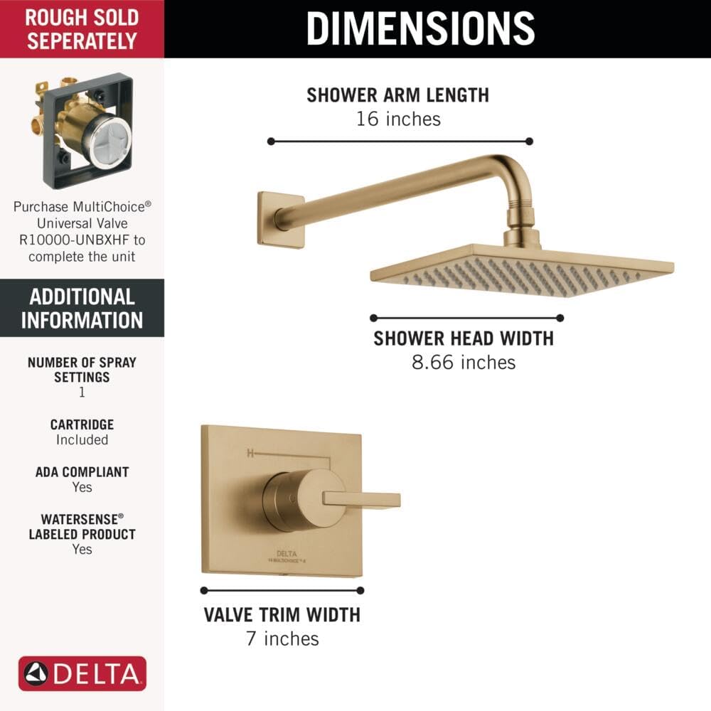 Single-Function Shower Faucet Set with Rain Shower Head, Champagne Bronze S346