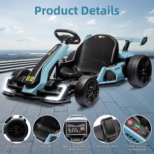 24V Electric Drift Go Kart for Kids, Adjustable Seat, 8mph C10094