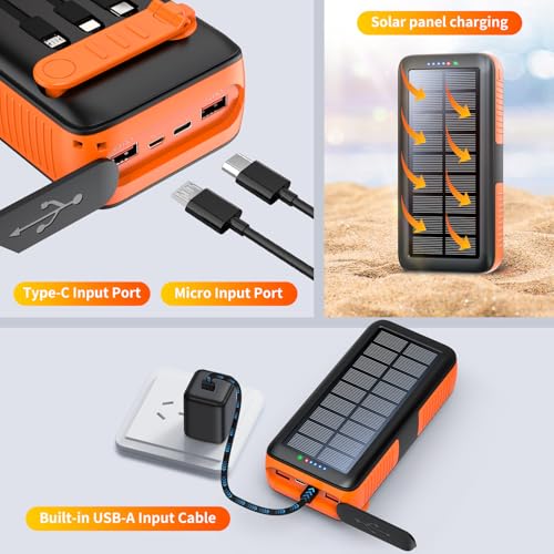 Solar Charger Power Bank 63200mAh, Portable with Dual Outputs and Flashlight J4532