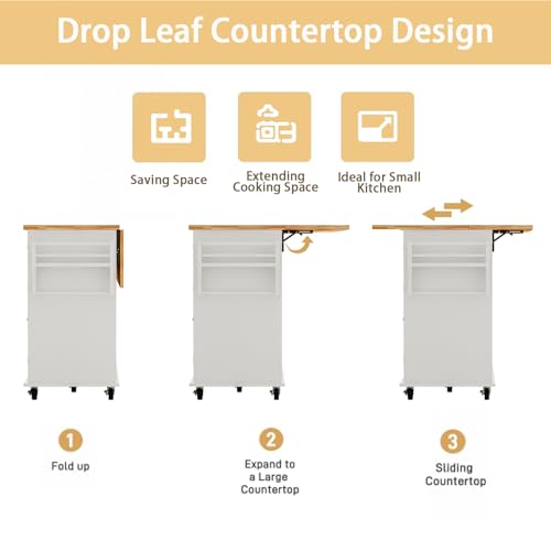 Movable Kitchen Island with Drop Leaf and Power Outlet J472