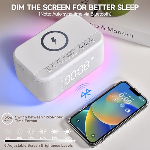 Wireless Charger Alarm Clock Speaker with Dimmable Light D64277