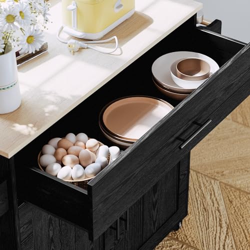 Kitchen Island with Storage, Rolling Cart with Drop Leaf and Charging Station H744
