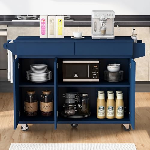 Large Kitchen Island with Drop Leaf, Rolling Cart, Power Outlet R822