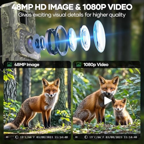 Solar Trail Camera 48MP 30FPS, WiFi Bluetooth Game Camera with Night Vision, IP66 Waterproof B4379