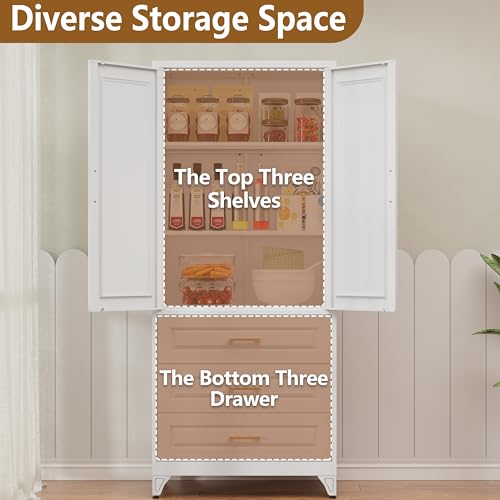 Tall Kitchen Storage Cabinet with Doors and Adjustable Shelves, Black Freestanding Cupboard X34021