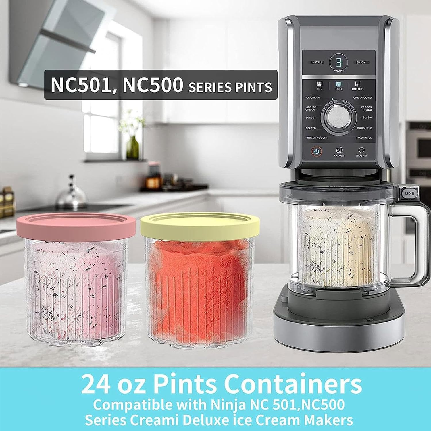24 oz Ice Cream Maker Pints, BPA-Free, Dishwasher Safe N843893