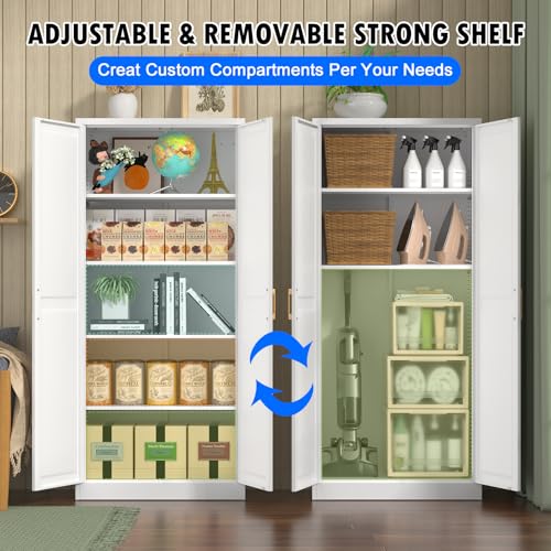 Tall Kitchen Storage Cabinet with Doors and Adjustable Shelves, Black Freestanding Cupboard X34021
