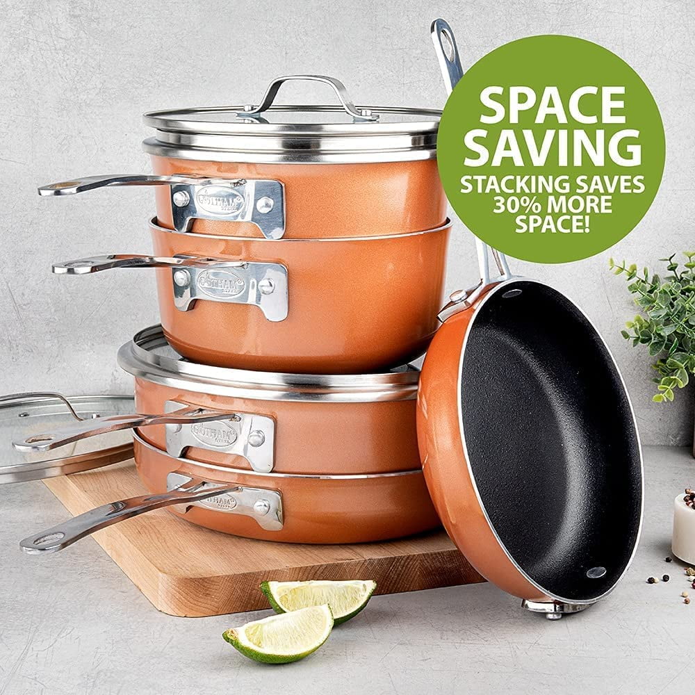Stackable Pots and Pans 10 Piece Cookware Set with Nonstick Ceramic Coating Y8663