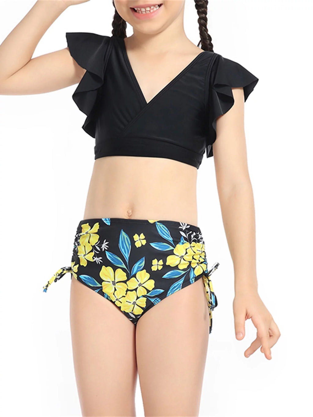 Mommy and Me Swimsuits 2 Piece Bikini Set Print Sleeve Tops and Briefs F443