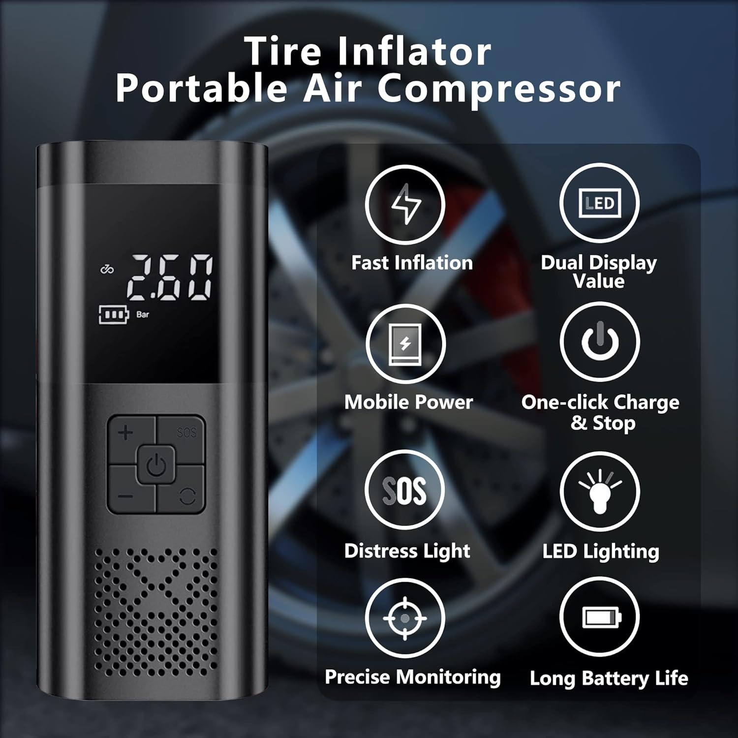 Cordless Tire Inflator Portable Air Compressor with Digital Gauge Z53850