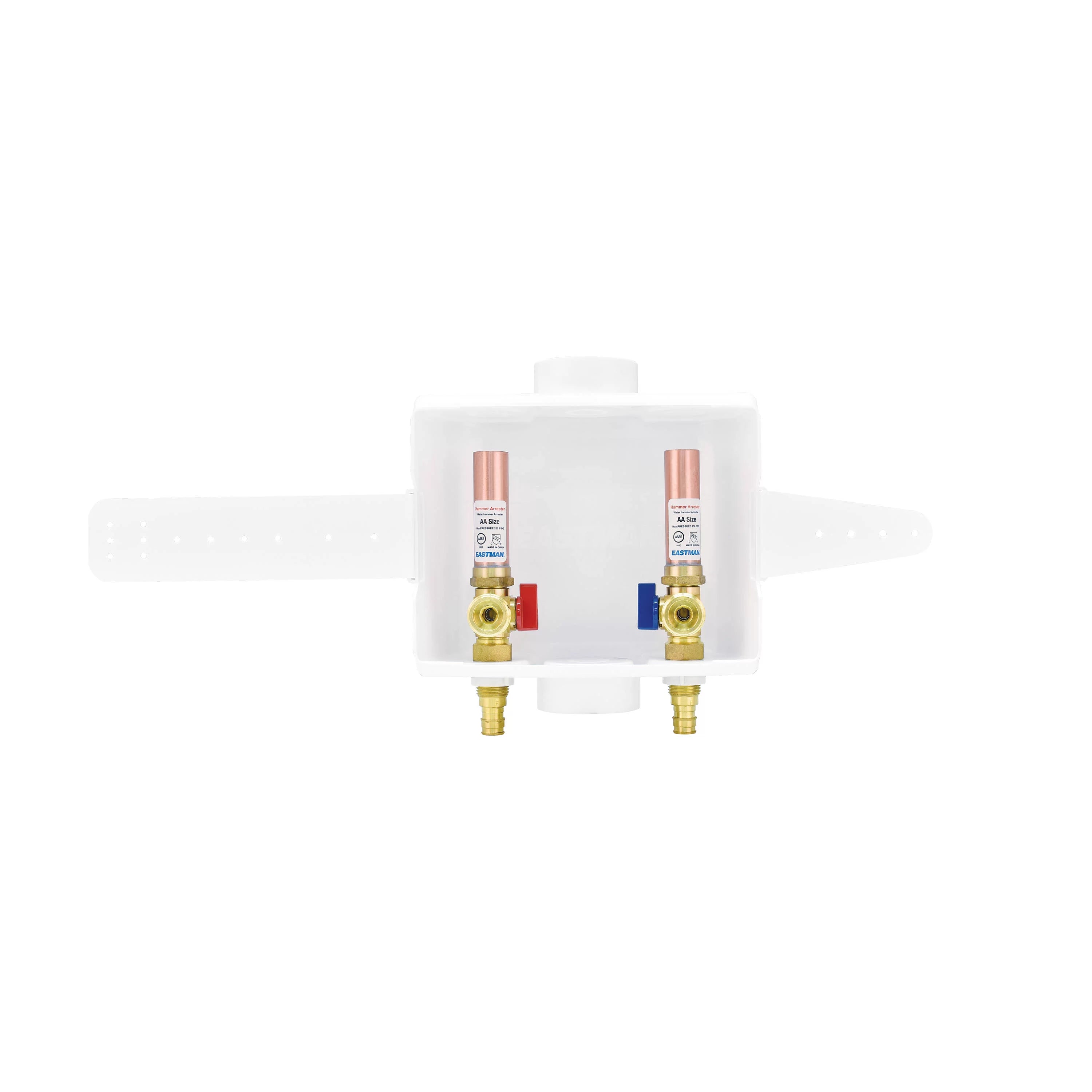 Center-Drain Washing Machine Outlet Box with Hammer Arrestors, 1/2 inch PEX, White P1279