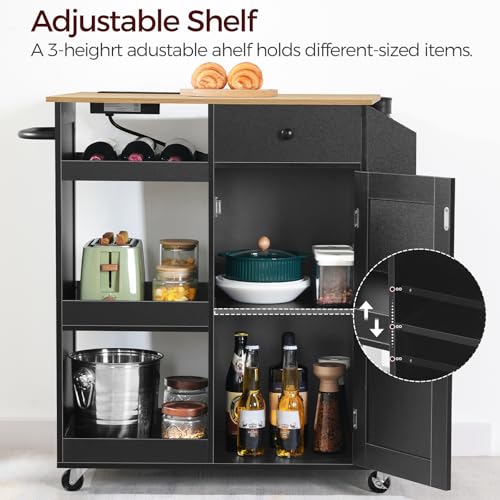 Kitchen Island with Power Outlet and Drawer on Wheels I678