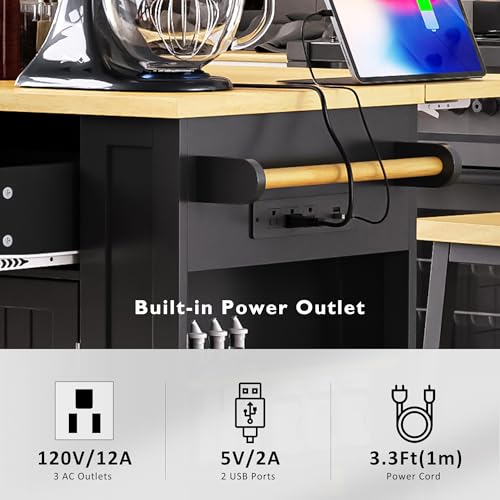 Kitchen Island Cart with Drop Leaf, Power Outlet, and 5 Storage Shelves Z644898