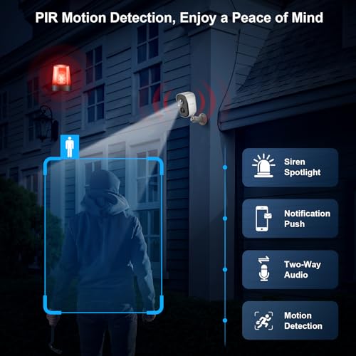 Wireless Outdoor Security Camera, 2K Battery Powered with AI Motion Detection J67126