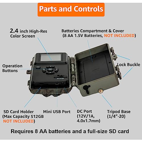 Trail Camera, 64MP 1296p, No Glow Night Vision, Motion Activated Waterproof B8160