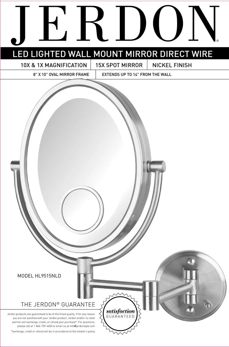 Oval Wall-Mounted Lighted Makeup Mirror with 10X-1X and 15X Spot Magnification W701