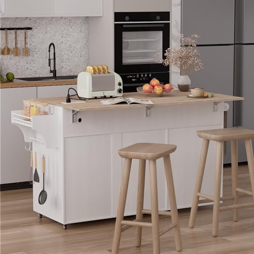 Kitchen Island on Wheels with Storage and Drop Leaf M62362