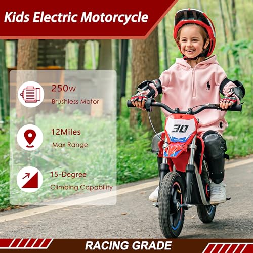 Electric Dirt Bike for Kids Aged 4-8, 350W Brushless Motor, 14'' Off-Road Tires, Blue J66927
