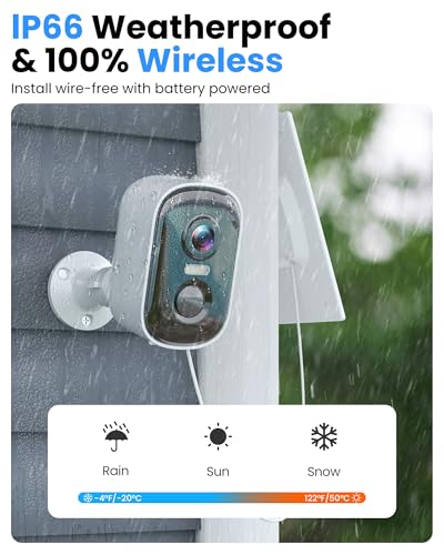 Wireless Outdoor Security Camera 2K Battery Powered WiFi, AI Motion Detection, Color Night Vision, IP66 Waterproof, 4 Pack R2584