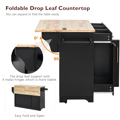 Farmhouse Kitchen Island with Drop Leaf, Barn Door and Wheels O34026