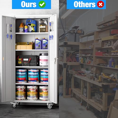 Metal Storage Cabinet with Wheels, 73" H, Locking Doors and Adjustable Shelves C8462