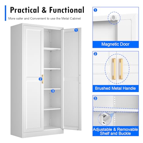 Tall Kitchen Storage Cabinet with Doors and Adjustable Shelves, Black Freestanding Cupboard X34021