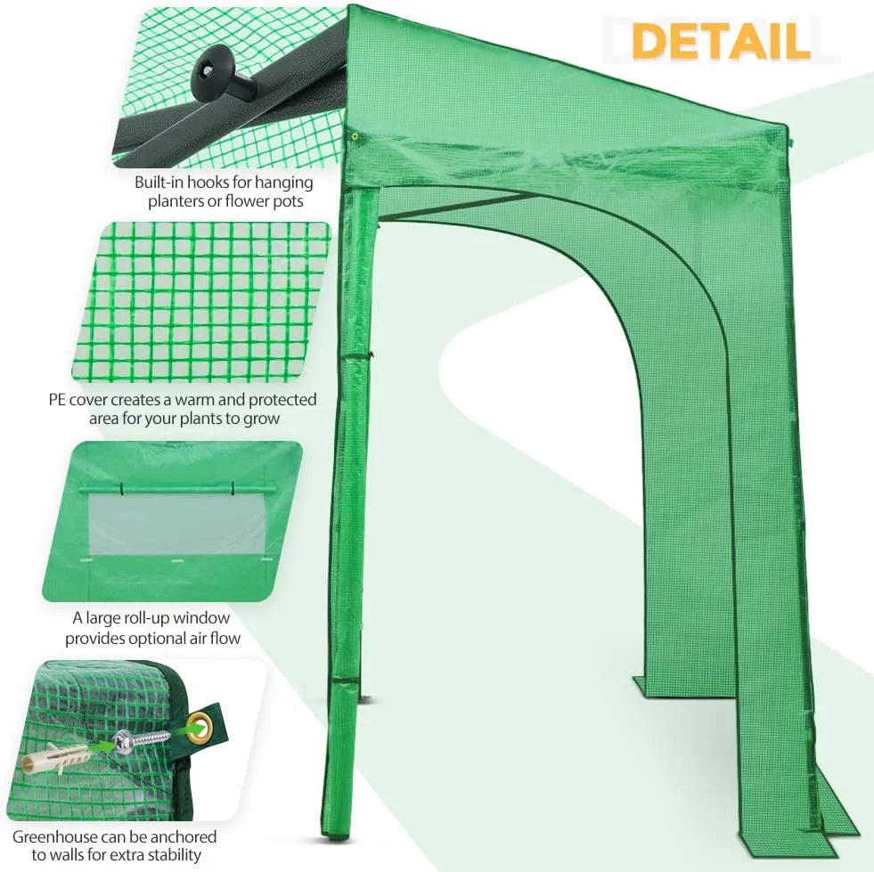 Portable Lean-to Walk-in Greenhouse with Roll-Up Doors and Windows I6721