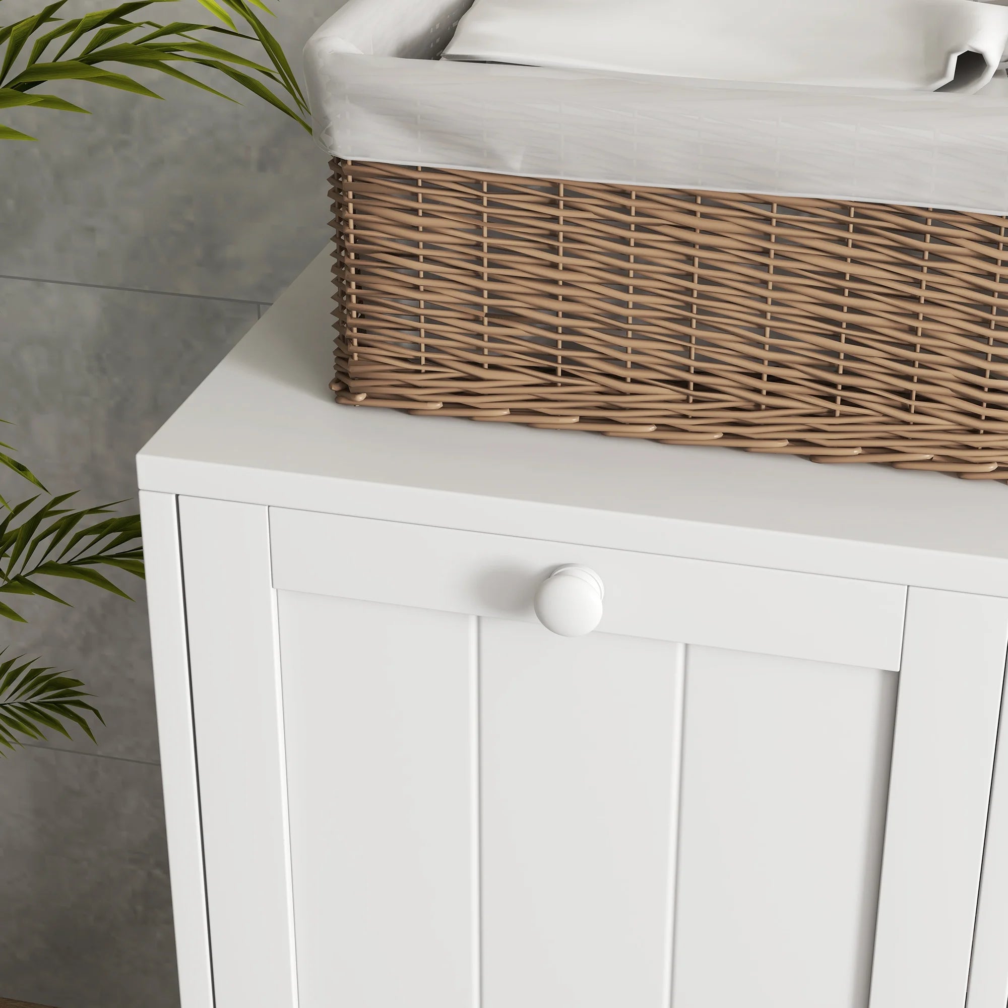 Tilt-out Laundry Storage Cabinet with 2 Hamper Compartments, White K817002