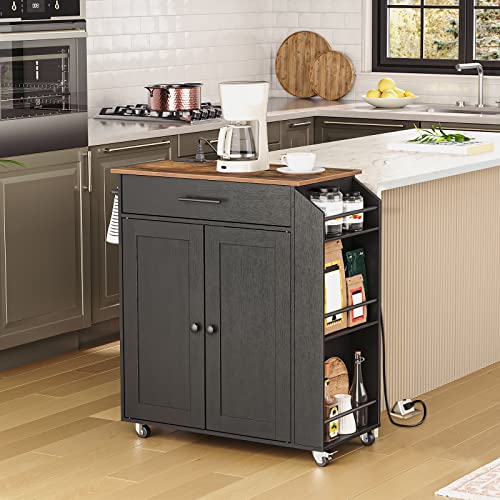 Kitchen Island with Power Outlet and Spice Rack on Wheels D759355