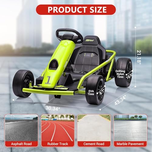 Electric Drift Kart for Kids, 24V Ride On Toy with 2×300W Motors H567371
