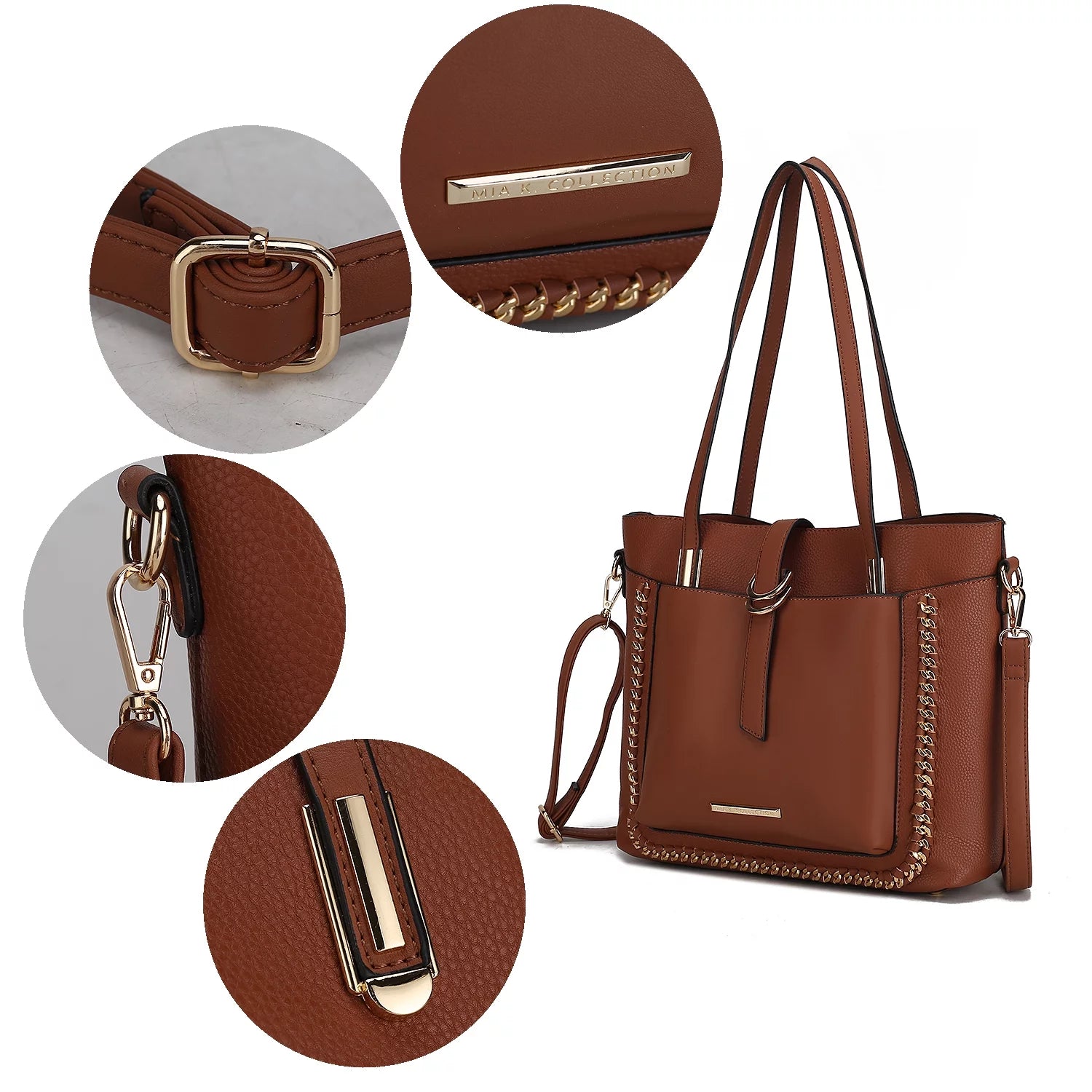 Vegan Leather Women's Shoulder Bag with Crossbody Pouch X4494