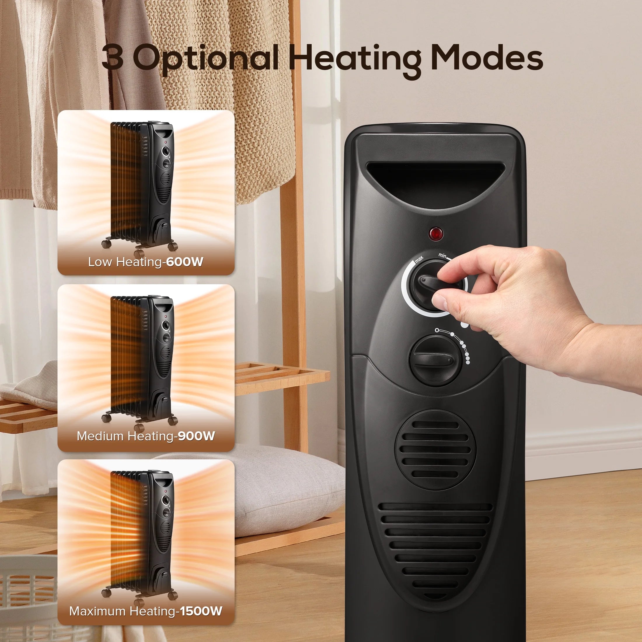 Electric Oil Filled Radiator Space Heater with Thermostat U816