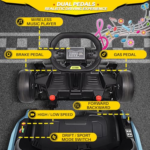 24V Kids Go Kart 300W Electric Drift Kart Outdoor Race Toy with 2X150W Motor, 7AH Battery, Green R238