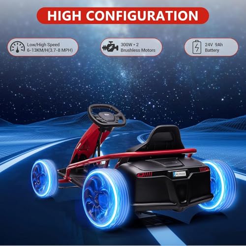 Electric Drift Kart for Kids, 24V Ride On Toy with 2×300W Motors H567371