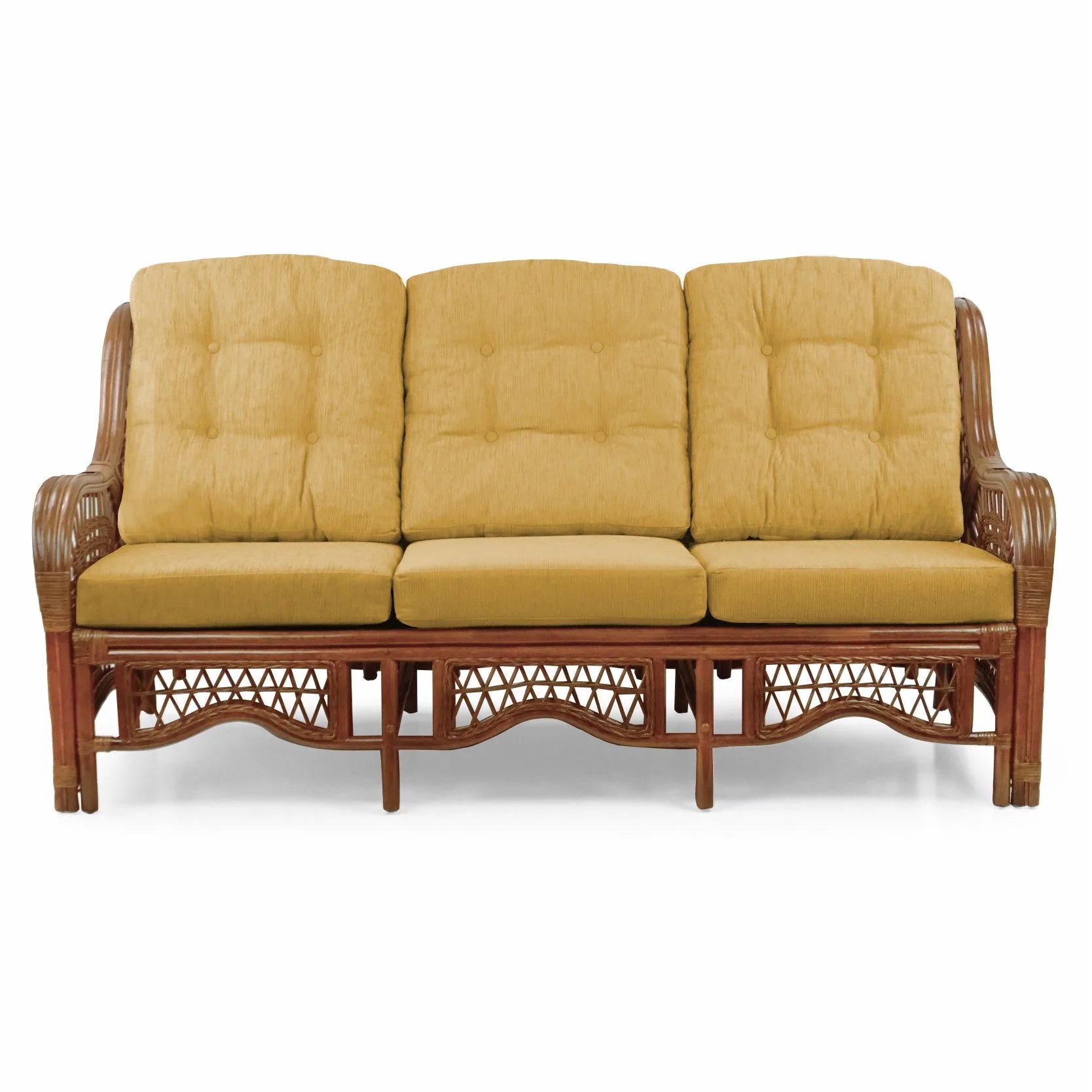 Three-Seater Rattan Wicker Sofa with Light Brown Cushions T819