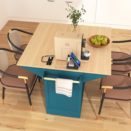 Foldable Kitchen Storage Island Cart with Drop Leaf Extensions and Wheels M744