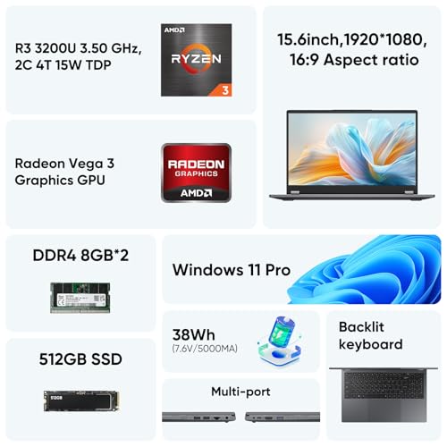 15.6" 2-in-1 Laptop, 16GB RAM 512GB SSD, Touchscreen, Windows 11 Pro Q549318