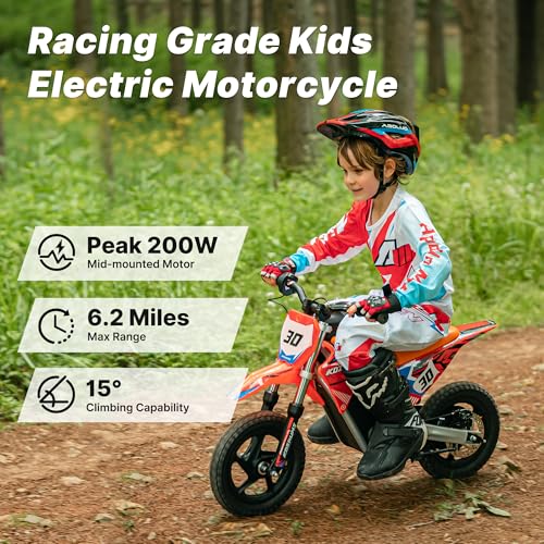 Electric Dirt Bike for Kids Aged 4-8, 350W Brushless Motor, 14'' Off-Road Tires, Blue J66927