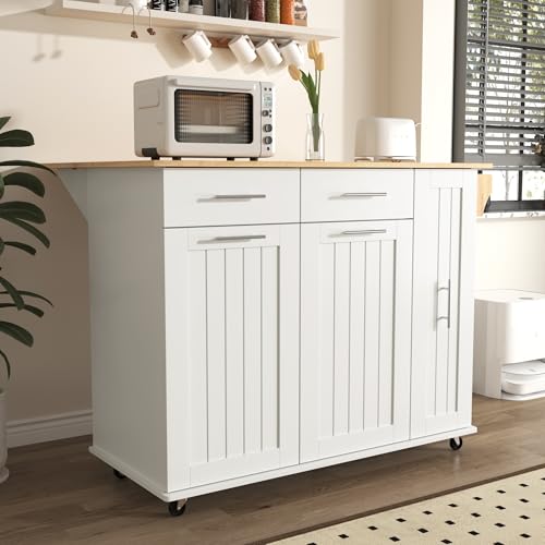 Large Kitchen Island with Drop Leaf, Rolling Cart, Power Outlet R822