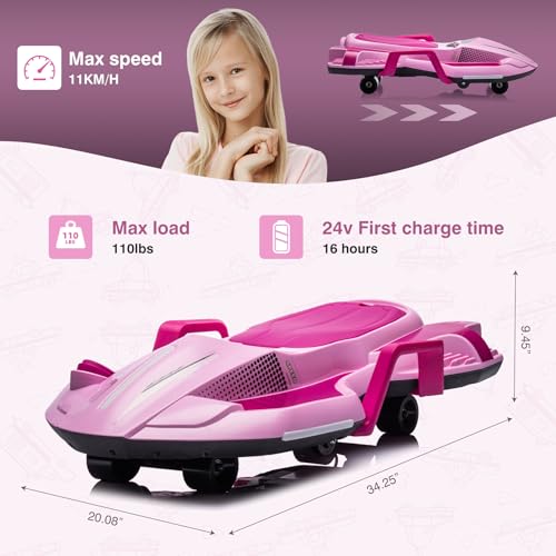 24V Electric Ride On Toy for Kids, Drift Cart with Side Handlebars, LED Lights & Music D29191